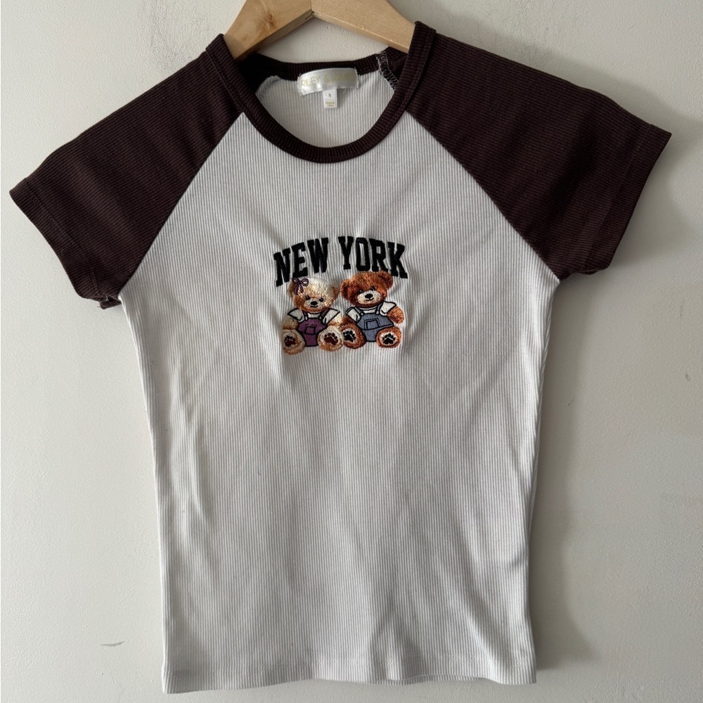 Brown and‎ White Bear New York Baby Ribbed Crop Tee